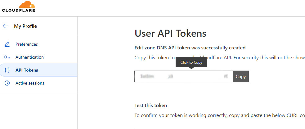 Copy API Token