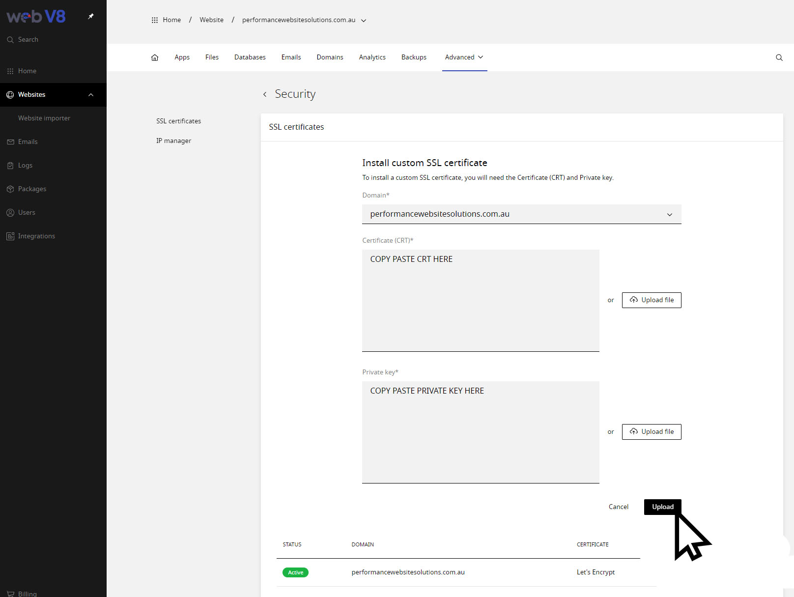 Paste CloudFlare CRT & Key here
